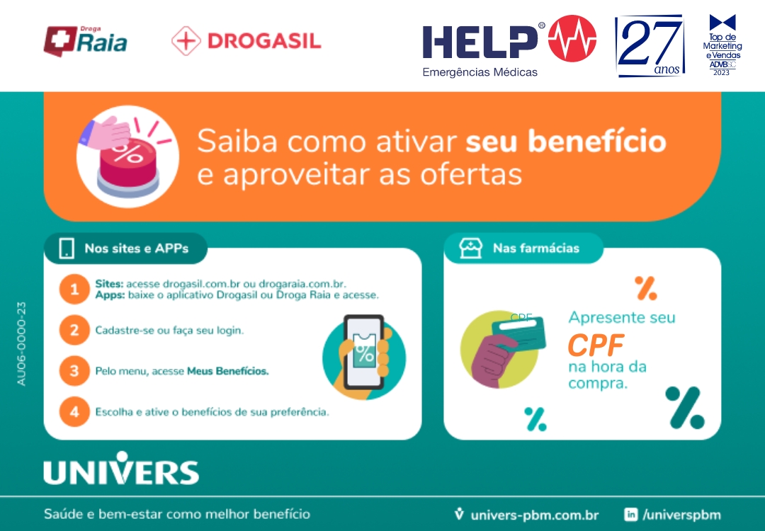 Novo convênio Help com Droga Raia e Drogasil com benefícios para os clientes pelo programa Univers